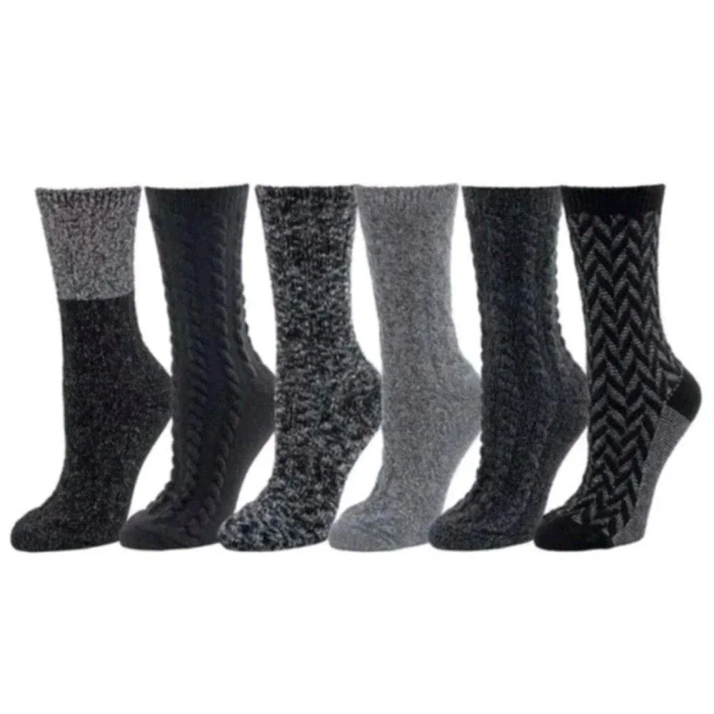 BearPaw 6 Pairs Socks Women’s Shoe Size 4-10 Soft! Black Gray Boot Socks NWT B4